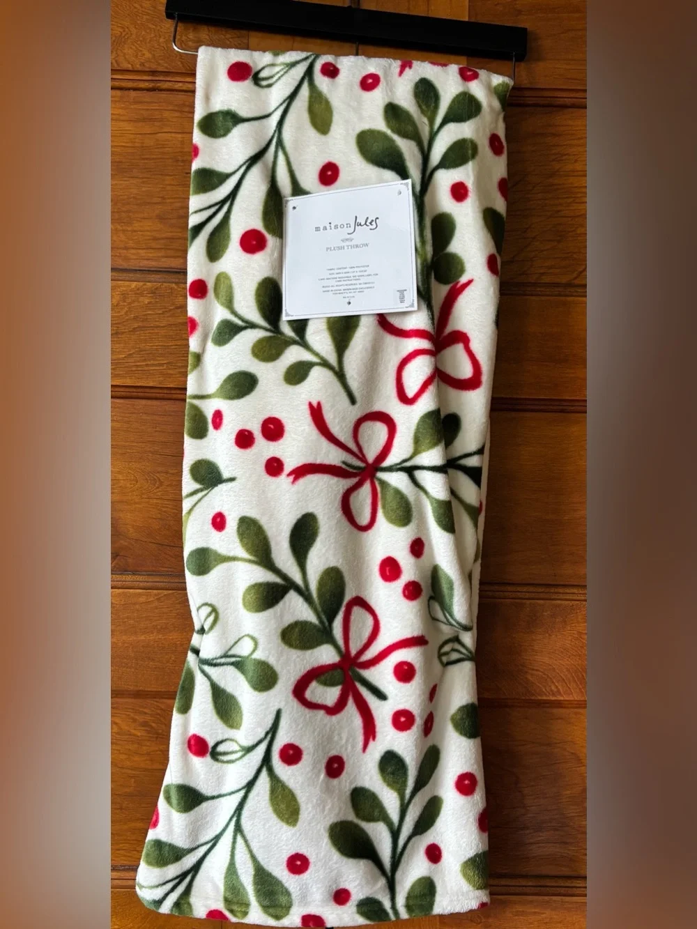 Maison Jules Holiday Plush Throw in White, Green & Red
